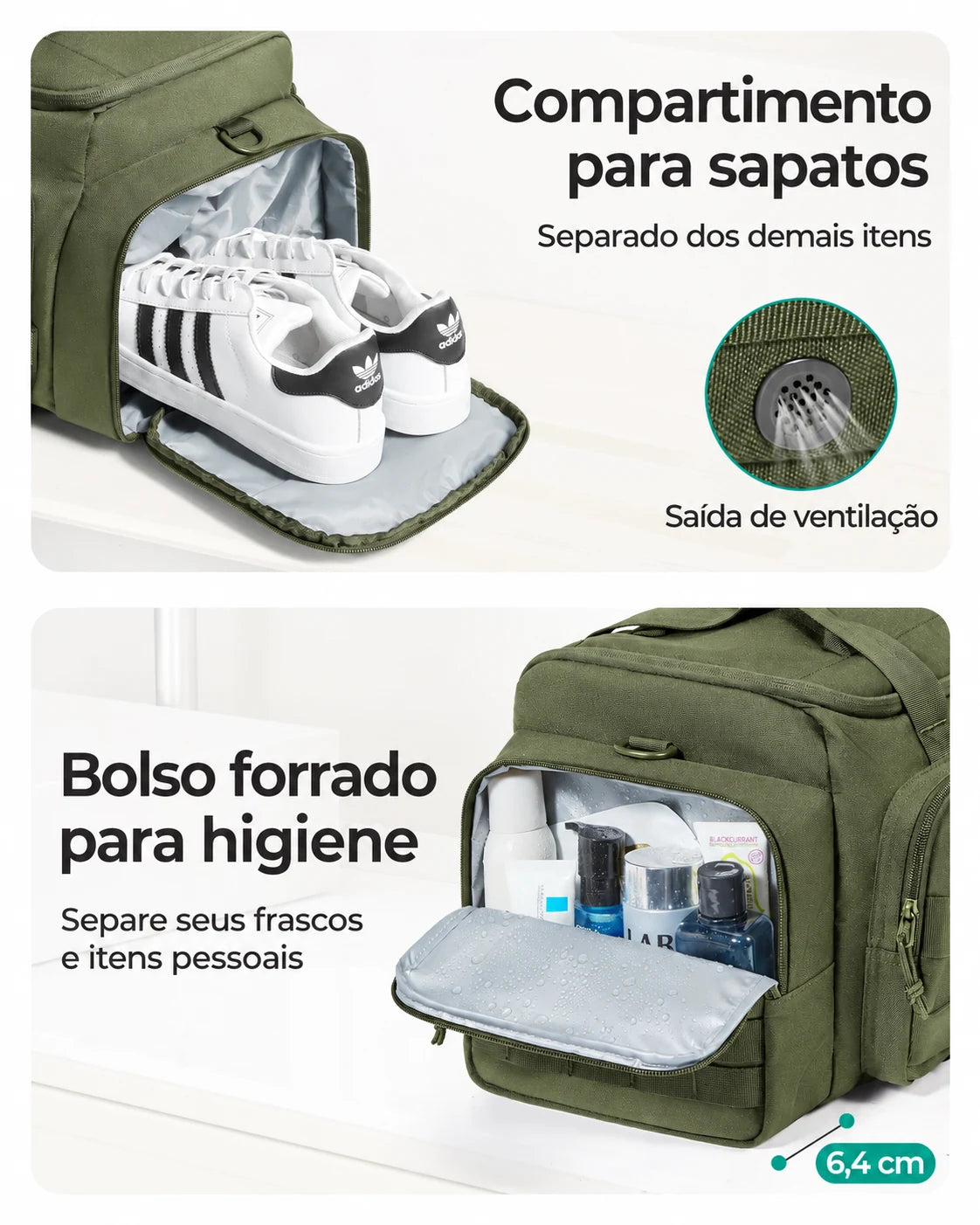 Mochila Tática Masculina 33 L com Compartimento para Sapatos Bags Mart Cor Verde Exército — compartimentos para sapatos e higiene