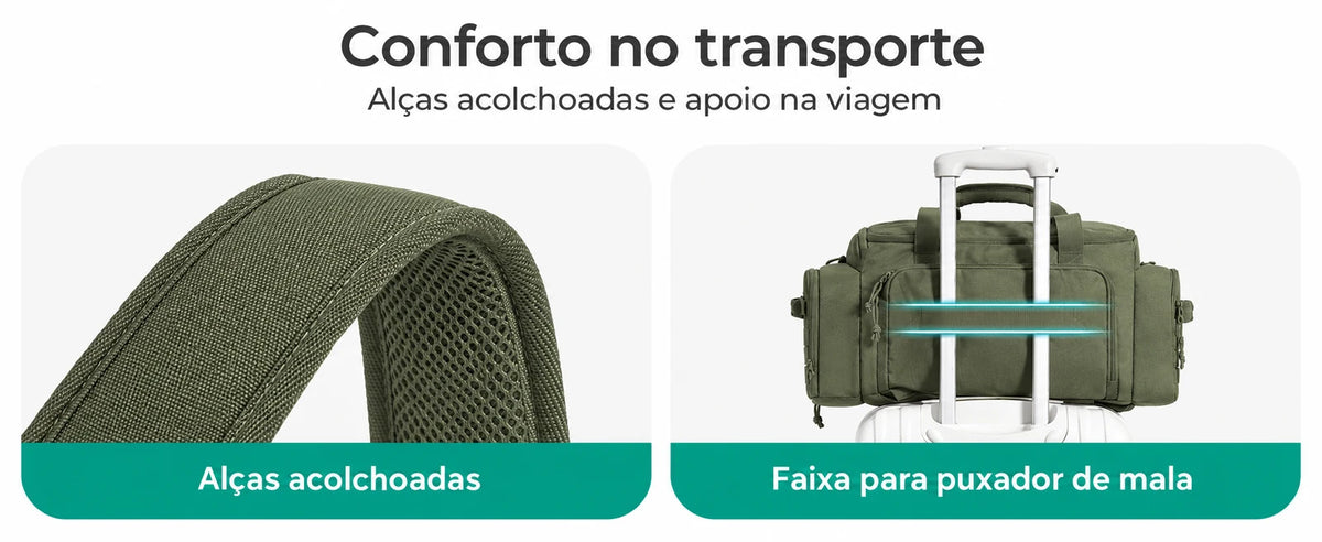 Mochila Tática Masculina 33 L com Compartimento para Sapatos Bags Mart Cor Verde Exército — alças acolchoadas e faixa para mala