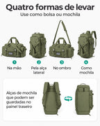 Mochila Tática Masculina 33 L com Compartimento para Sapatos Bags Mart Cor Verde Exército — quatro formas de transporte