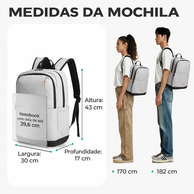 Dimensões em centímetros — Mochila Executiva Multifuncional para Notebook Bags Mart Cor Cinza