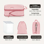 Dimensões em centímetros — Kit Organizadores de Compressão para Viagem 8 Peças Bags Mart Cor Rosa