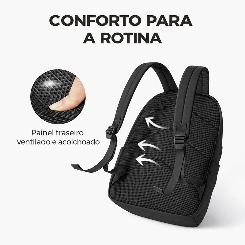 Alças e painel traseiro — Mochila de Viagem Feminina Ultraleve Resistente à Água Bags Mart Cor Preto
