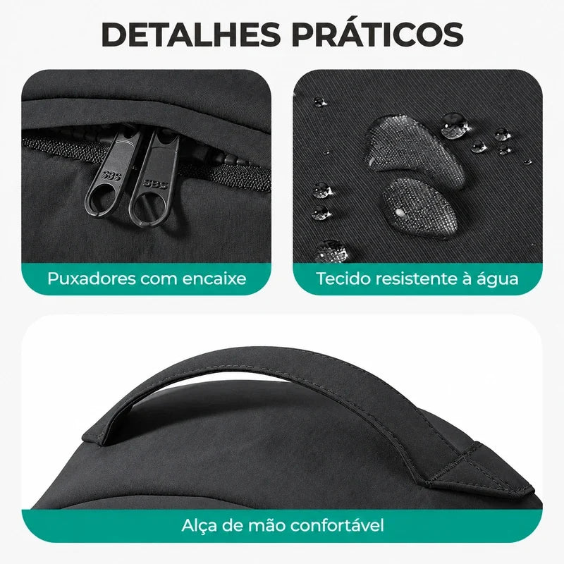 Acabamentos, tecido e puxadores — Mochila de Viagem Feminina Ultraleve Resistente à Água Bags Mart Cor Preto