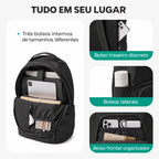 Organização e compartimentos — Mochila de Viagem Feminina Ultraleve Resistente à Água Bags Mart Cor Preto