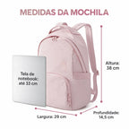 Dimensões em centímetros — Mochila de Viagem Feminina Ultraleve Resistente à Água Bags Mart Cor Rosa