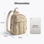 Mochila pequena acolchoada Bags Mart cor cáqui — dimensões em centímetros