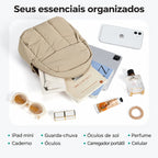 Mochila pequena acolchoada Bags Mart cor cáqui — organização dos itens essenciais