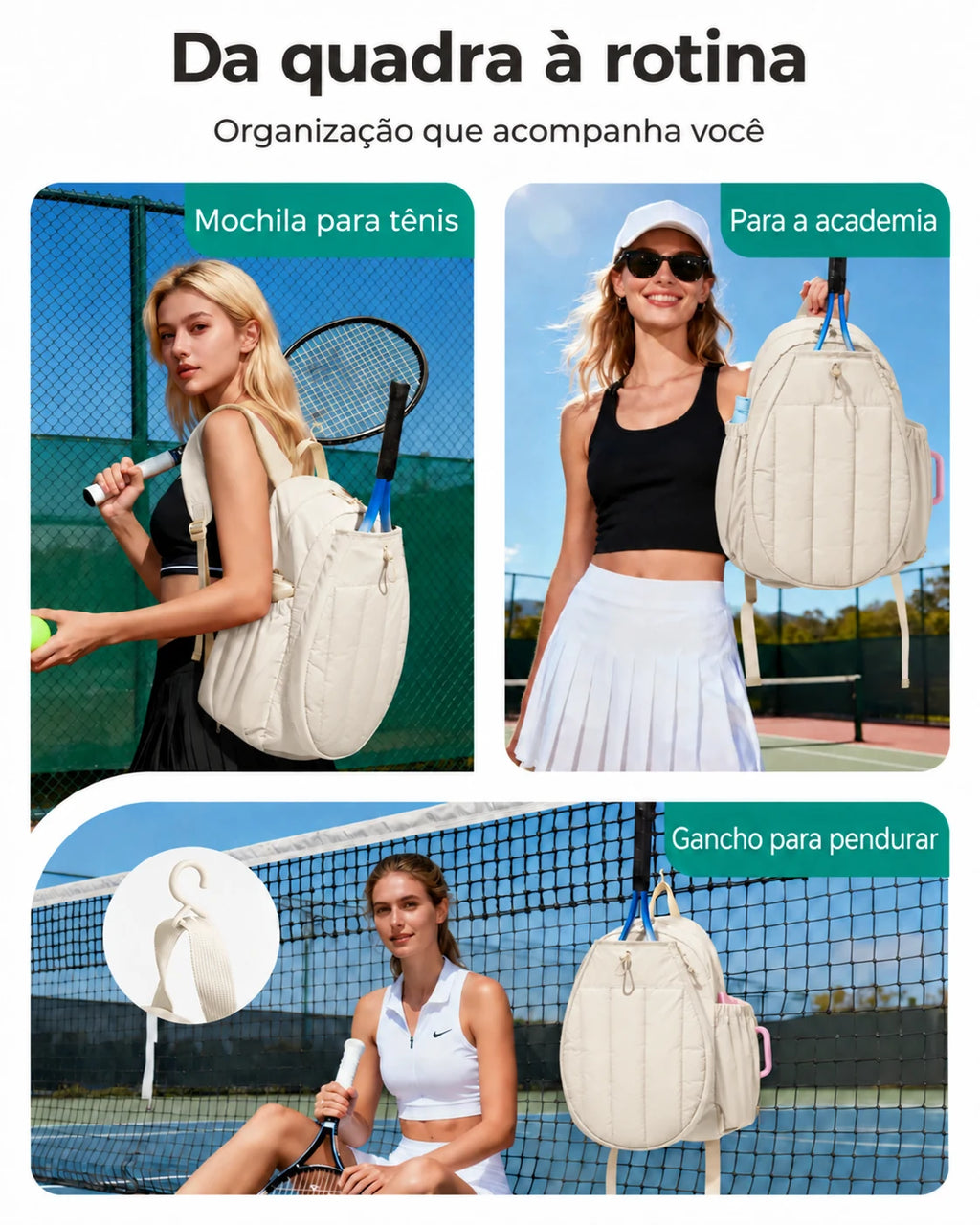 Mochila para raquetes Bags Mart cor bege — mochila em uso