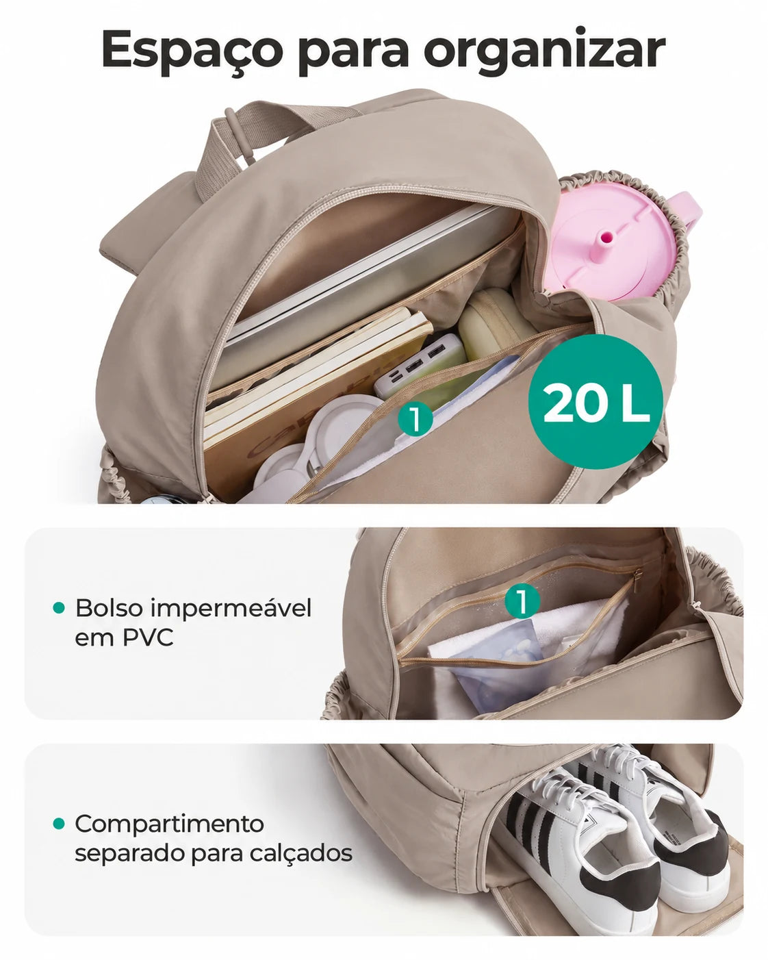 Mochila para raquetes Bags Mart cor marrom — organização interna e compartimentos