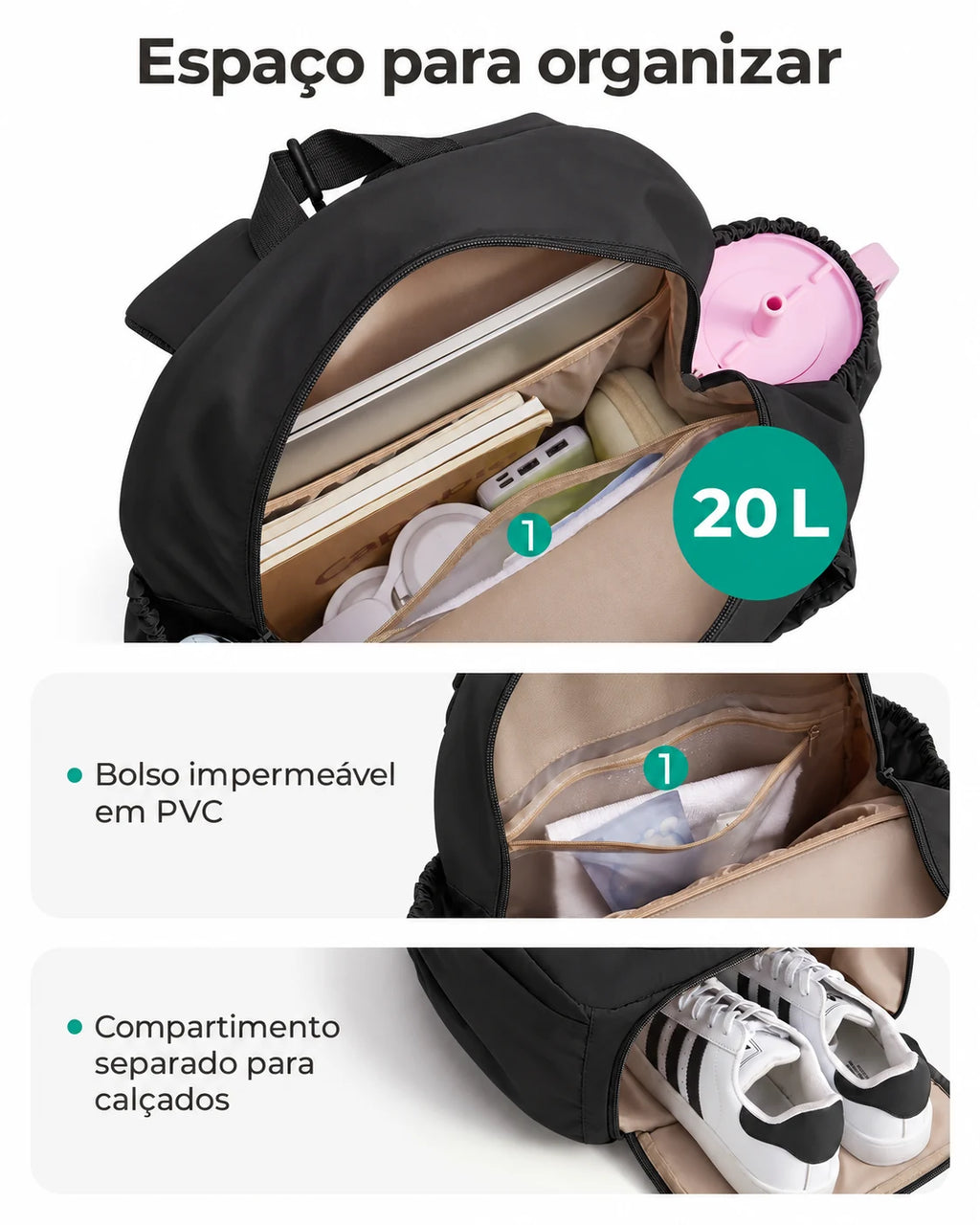 Mochila para raquetes Bags Mart cor preto — organização interna e compartimentos