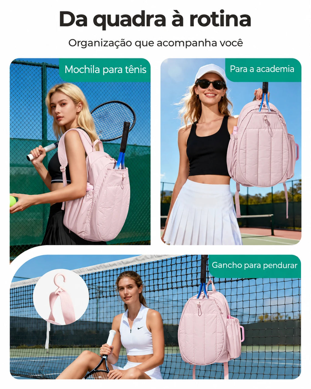Mochila para raquetes Bags Mart cor rosa — mochila em uso