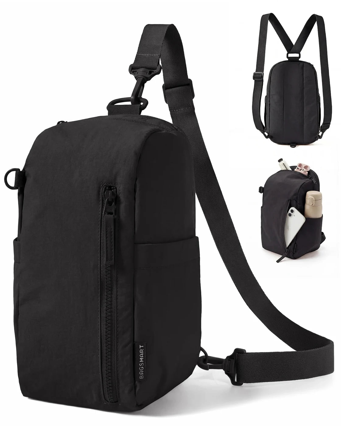 Bolsa Transversal Compacta 9 L com Alça Conversível Bags Mart Cor Preto — produto em destaque e vistas externas