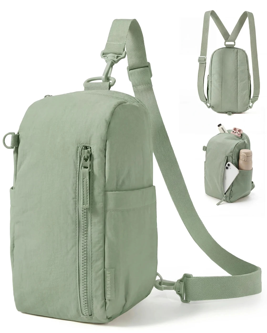 Bolsa Transversal Compacta 9 L com Alça Conversível Bags Mart Cor Verde — produto em destaque e vistas externas