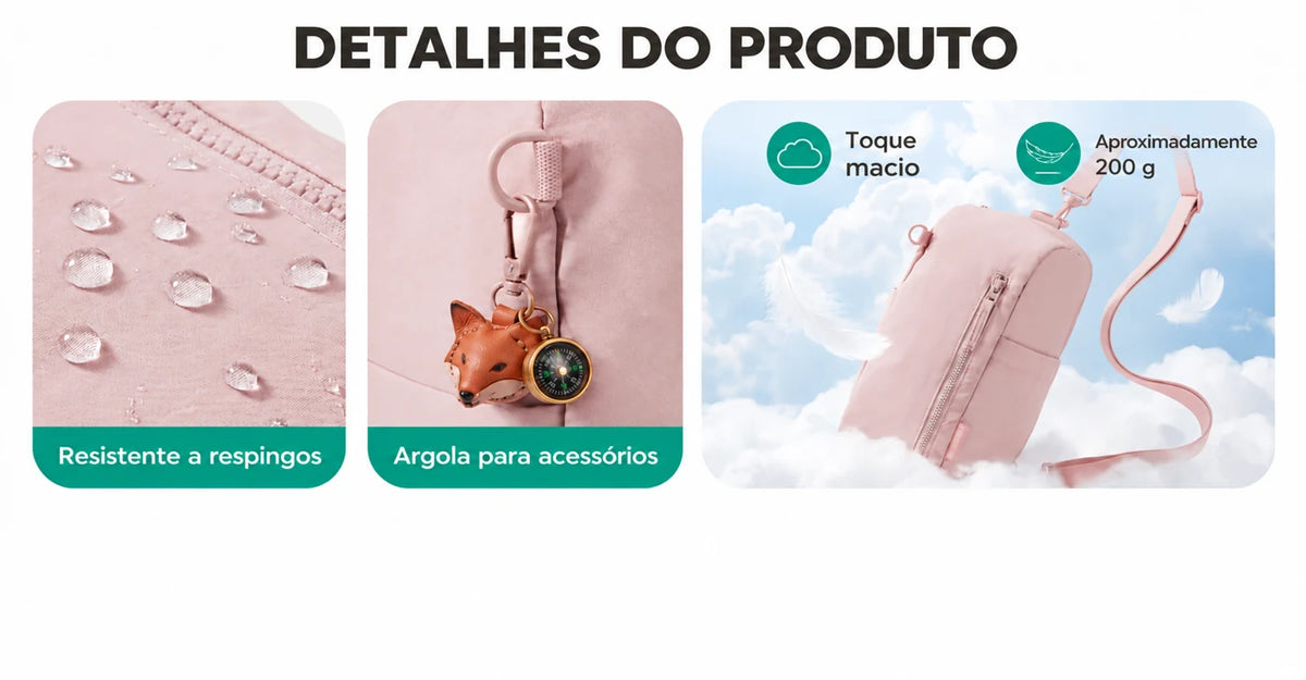 Bolsa Transversal Compacta 9 L com Alça Conversível Bags Mart Cor Rosa — tecido, argola para acessórios e peso
