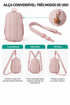 Bolsa Transversal Compacta 9 L com Alça Conversível Bags Mart Cor Rosa — pontos de fixação e montagem da alça
