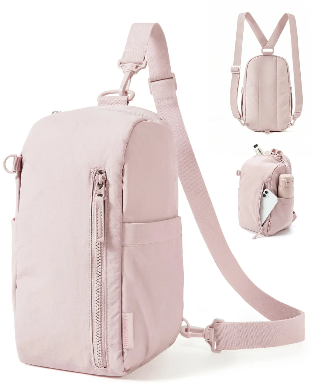 Bolsa Transversal Compacta 9 L com Alça Conversível Bags Mart Cor Rosa — produto em destaque e vistas externas