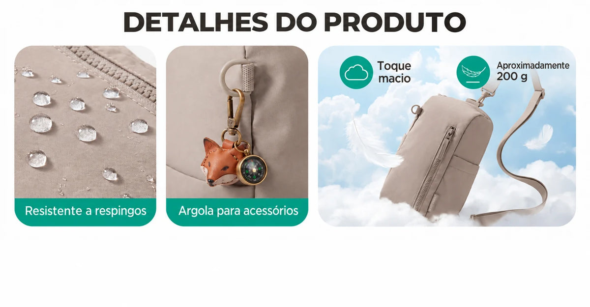 Bolsa Transversal Compacta 9 L com Alça Conversível Bags Mart Cor Marrom — tecido, argola para acessórios e peso