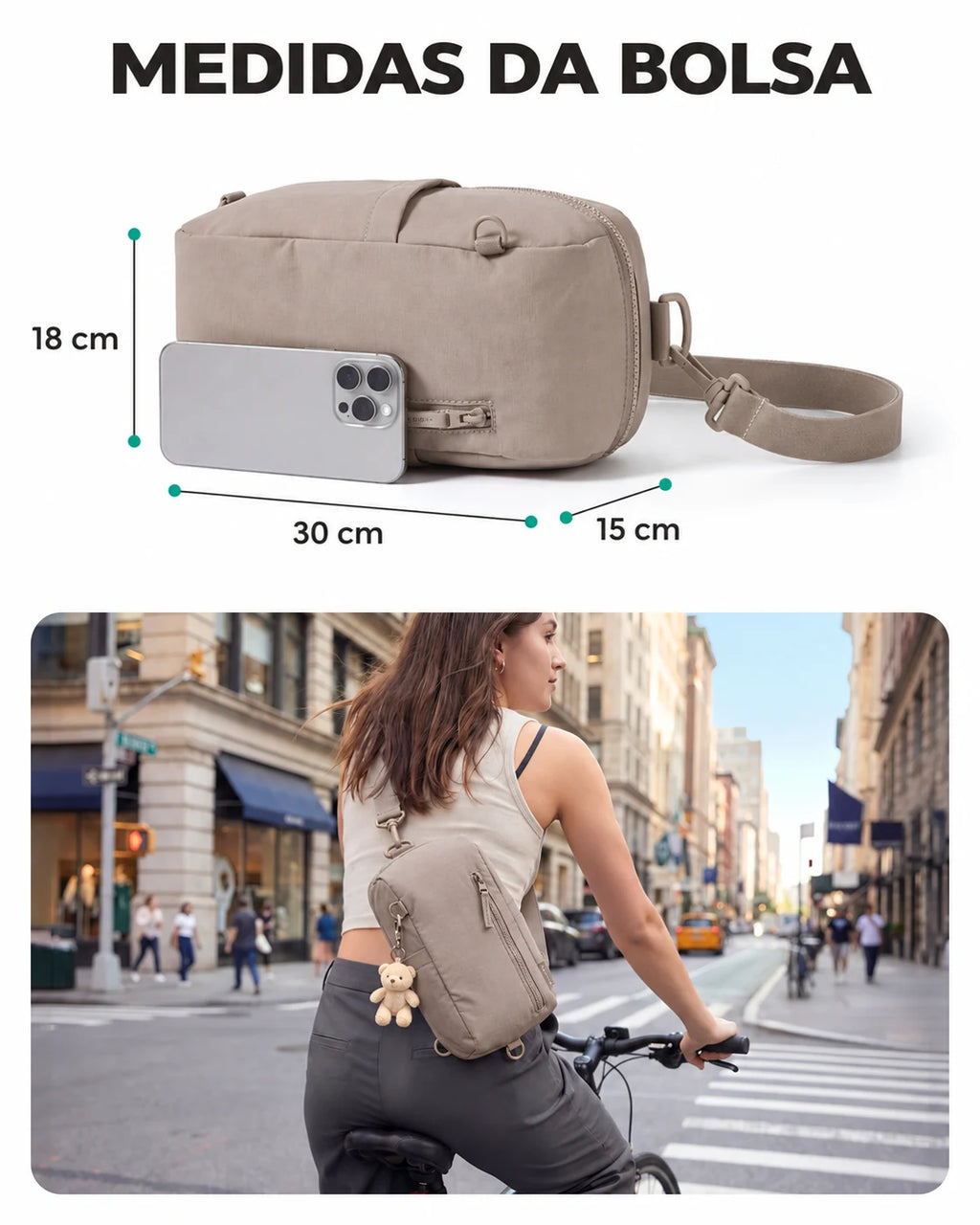 Bolsa Transversal Compacta 9 L com Alça Conversível Bags Mart Cor Marrom — dimensões em centímetros
