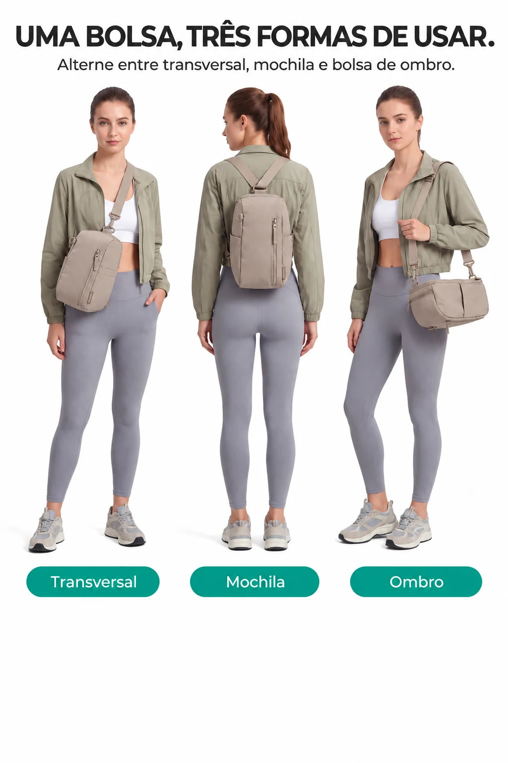 Bolsa Transversal Compacta 9 L com Alça Conversível Bags Mart Cor Marrom — uso transversal, como mochila e no ombro