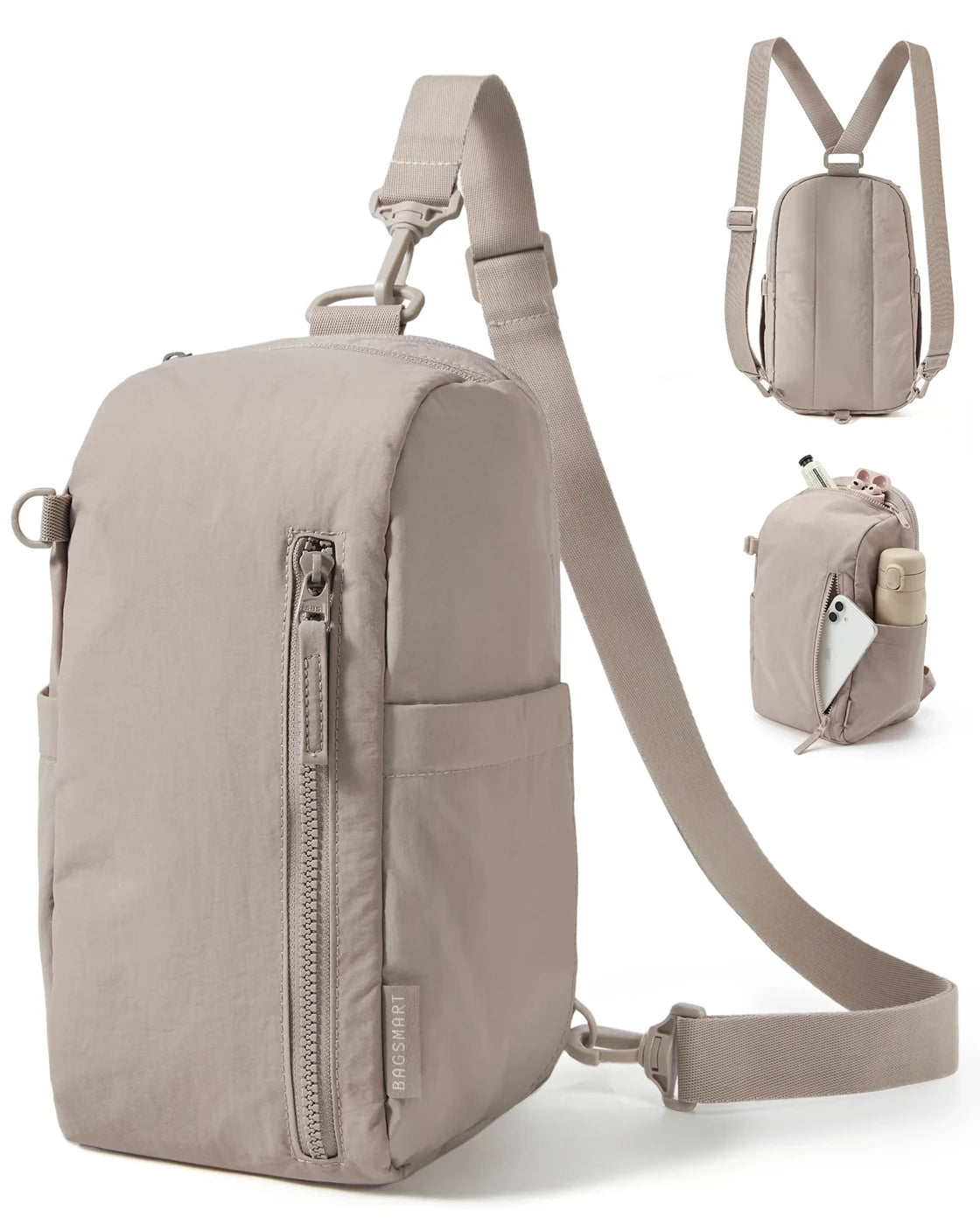 Bolsa Transversal Compacta 9 L com Alça Conversível Bags Mart Cor Marrom — produto em destaque e vistas externas