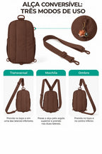 Bolsa Transversal Compacta 9 L com Alça Conversível Bags Mart Cor Café — pontos de fixação e montagem da alça
