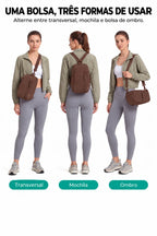 Bolsa Transversal Compacta 9 L com Alça Conversível Bags Mart Cor Café — uso transversal, como mochila e no ombro