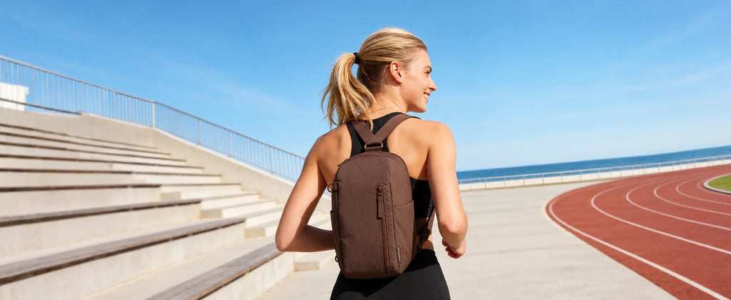 Bolsa Transversal Compacta 9 L com Alça Conversível Bags Mart Cor Café — produto em uso