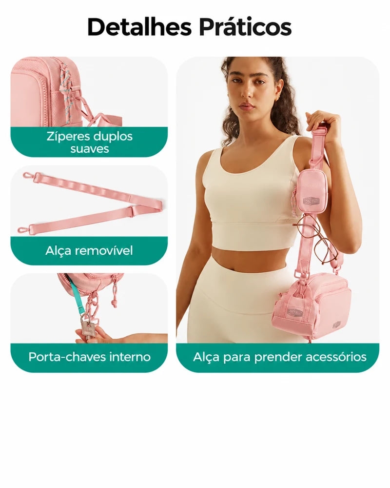 Pochete Unissex com Bolsinha Removível Bags Mart Cor Rosa — detalhes e acabamentos