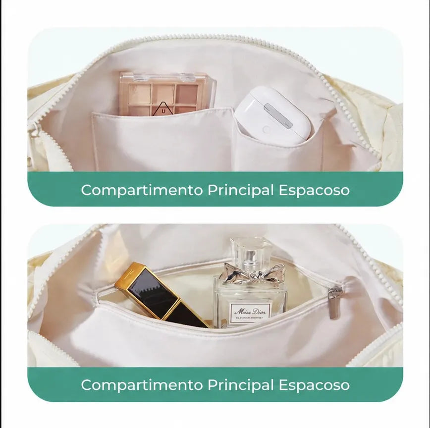 Bolsa Transversal Bolinho Cor Bege - compartimento principal espaçoso