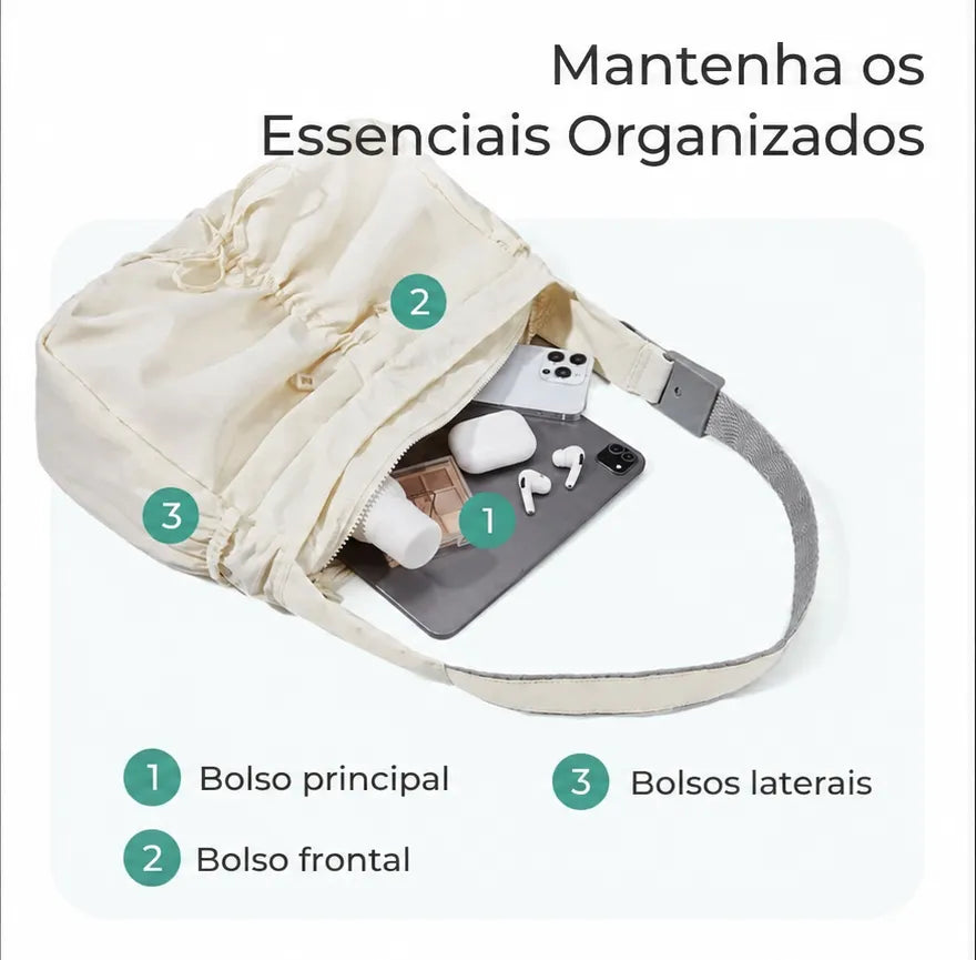 Bolsa Transversal Bolinho Cor Bege - mantenha os essenciais organizados: bolso principal, frontal e laterais