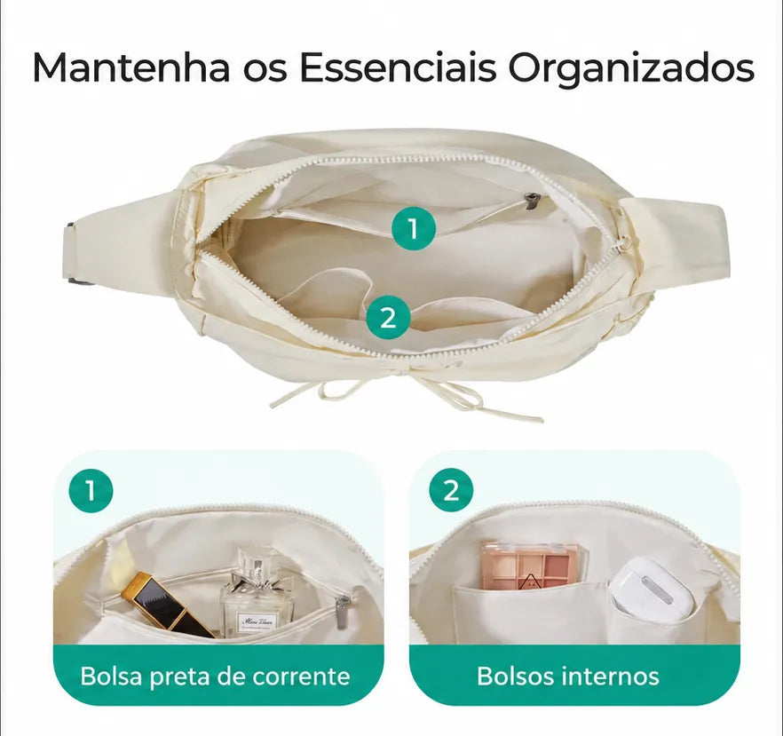 Bolsa Transversal Bolinho Cor Bege - bolsos internos organizados