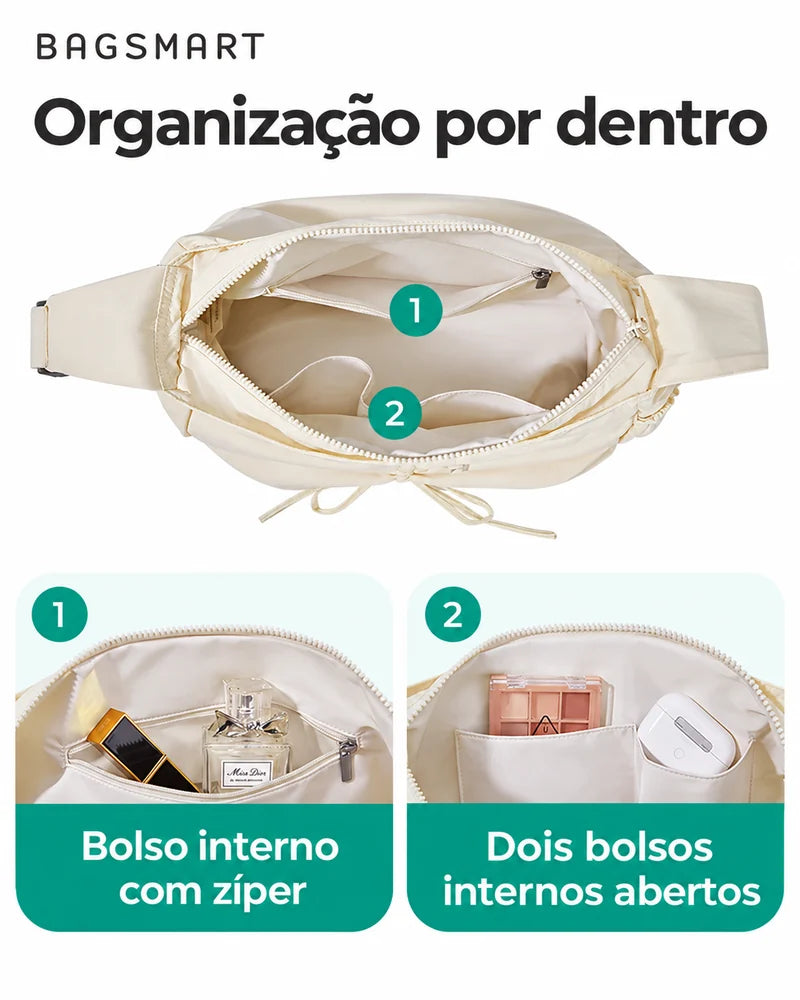 Bolsa Transversal Formato Bolinho Bags Mart Cor Bege — Organização interna