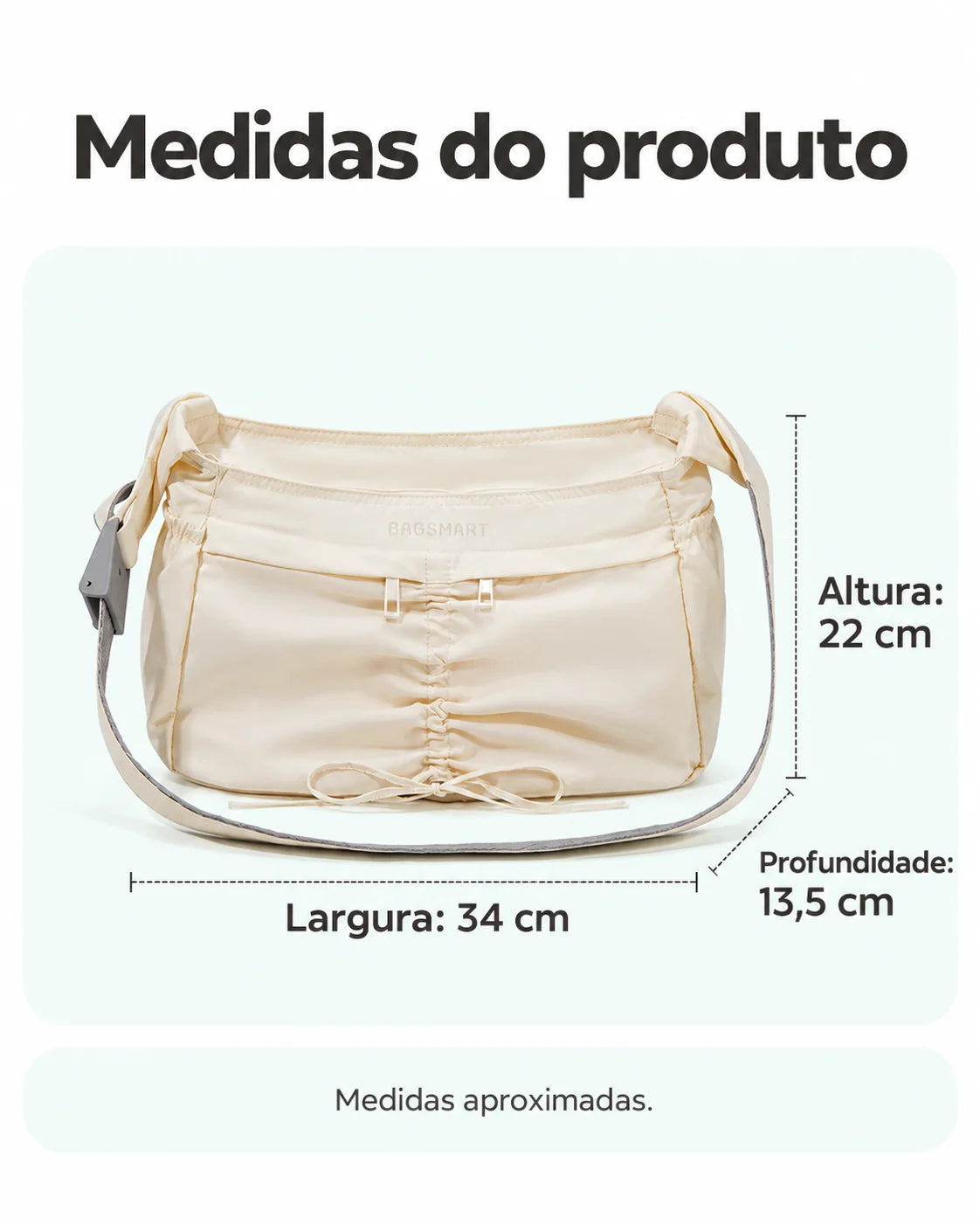 Bolsa Transversal Formato Bolinho Bags Mart Cor Bege — Dimensões em centímetros