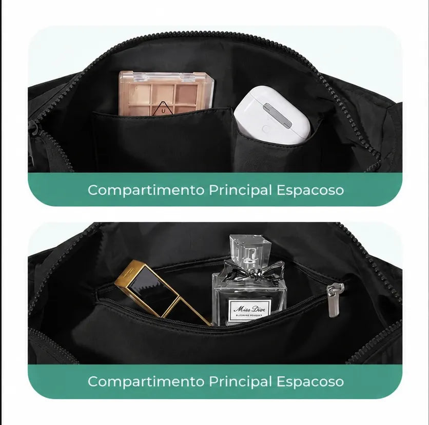 Bolsa Transversal Bolinho Preto - compartimento principal espaçoso