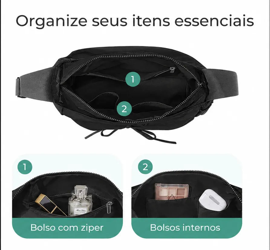 Bolsa Transversal Bolinho Preto - bolso com zíper e bolsos internos