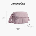 Dimensões da Bolsa Transversal Feminina Hobo Impermeável Lilás Acinzentado: Altura 27 cm x Largura 19 cm x Profundidade 4 cm
