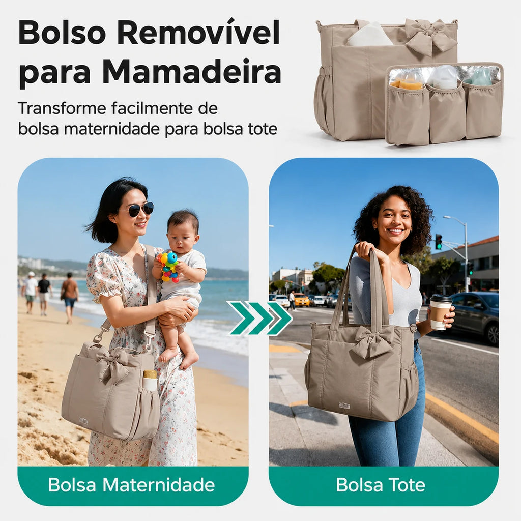 Bolsa Maternidade Multifuncional para Fraldas Bags Mart Cor Marrom — Bolso removível para mamadeiras