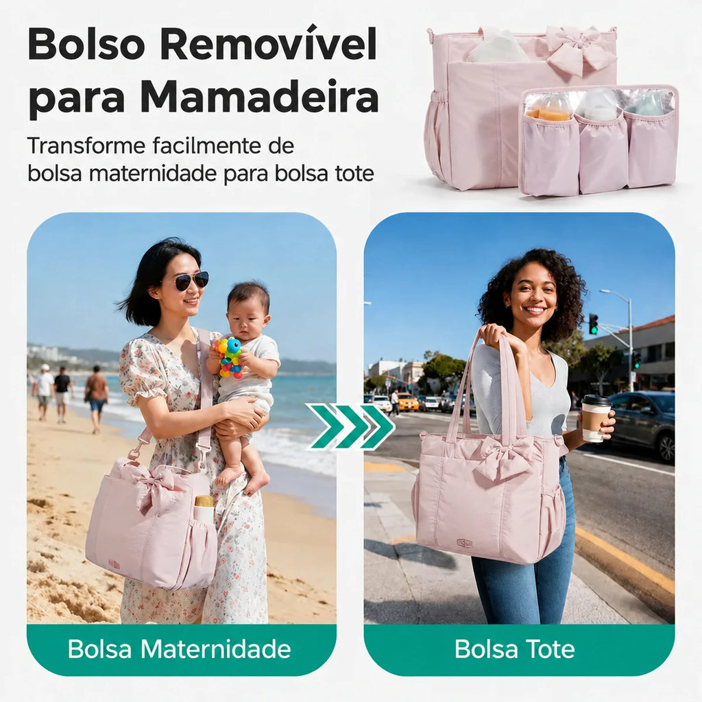 Bolsa Maternidade Multifuncional para Fraldas Bags Mart Cor Rosa — Bolso removível para mamadeiras