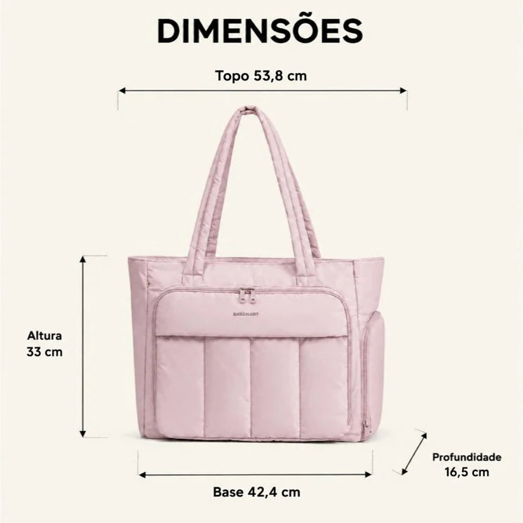 Bolsa Feminina Acolchoada para Notebook com Compartimentos Bags Mart Cor Rosa — Dimensões em centímetros