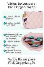 Bolsa Feminina Acolchoada para Notebook com Compartimentos Bags Mart Cor Rosa — Bolsos e organização