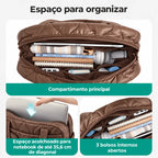 Bolsa Tote Feminina Acolchoada com Bolsos Bags Mart Cor Marrom — organização do compartimento principal