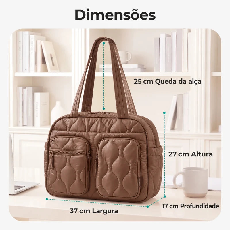 Bolsa Tote Feminina Acolchoada com Bolsos Bags Mart Cor Marrom — 37 × 27 × 17 cm (largura × altura × profundidade)
