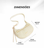 Dimensões da bolsa transversal Bege: 31 cm de comprimento, 16,5 cm de altura e 8 cm de profundidade