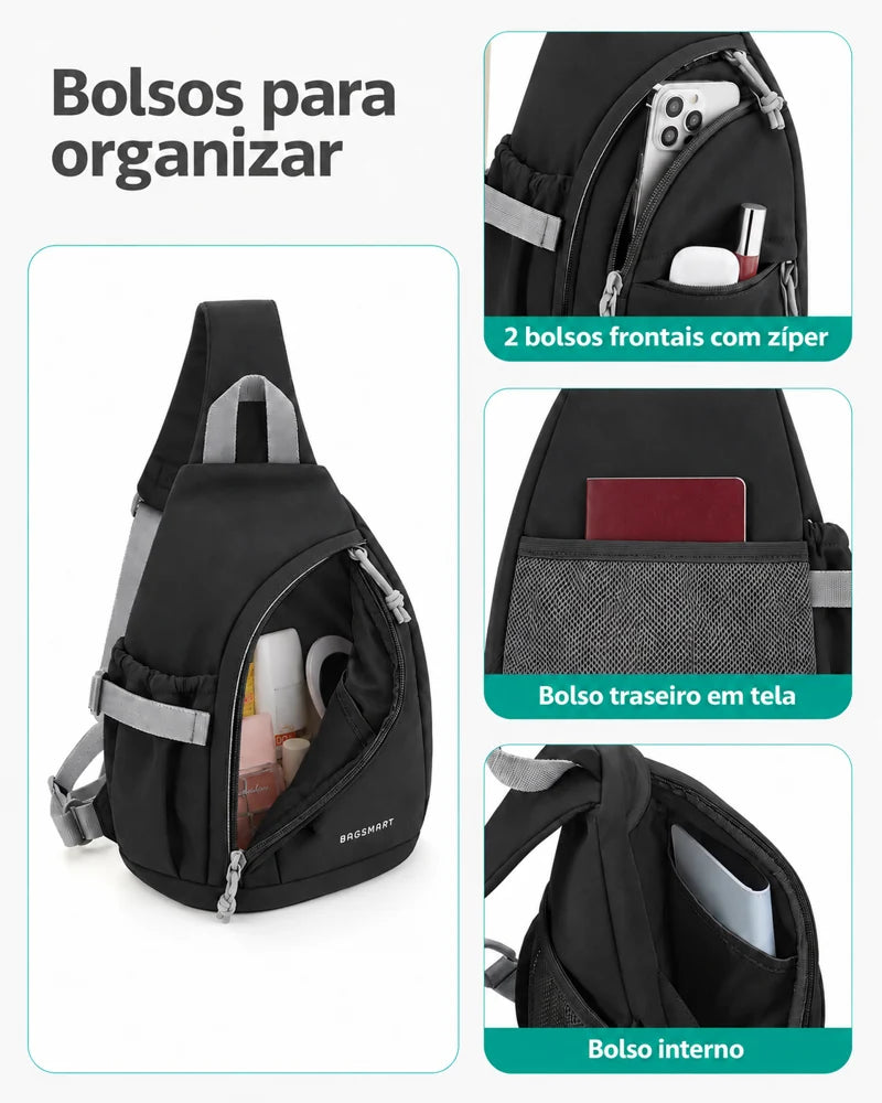 Bolsa transversal compacta Bags Mart cor Preto — bolsos e compartimentos internos