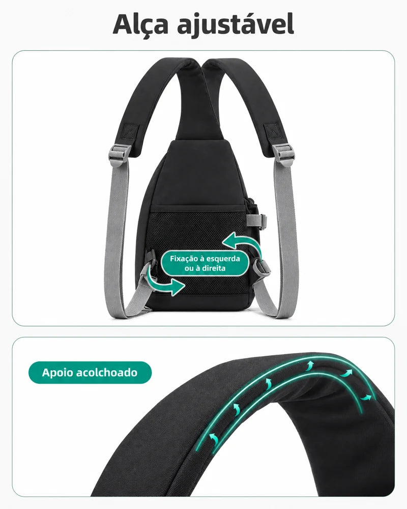 Bolsa transversal compacta Bags Mart cor Preto — ajuste e posições de fixação da alça