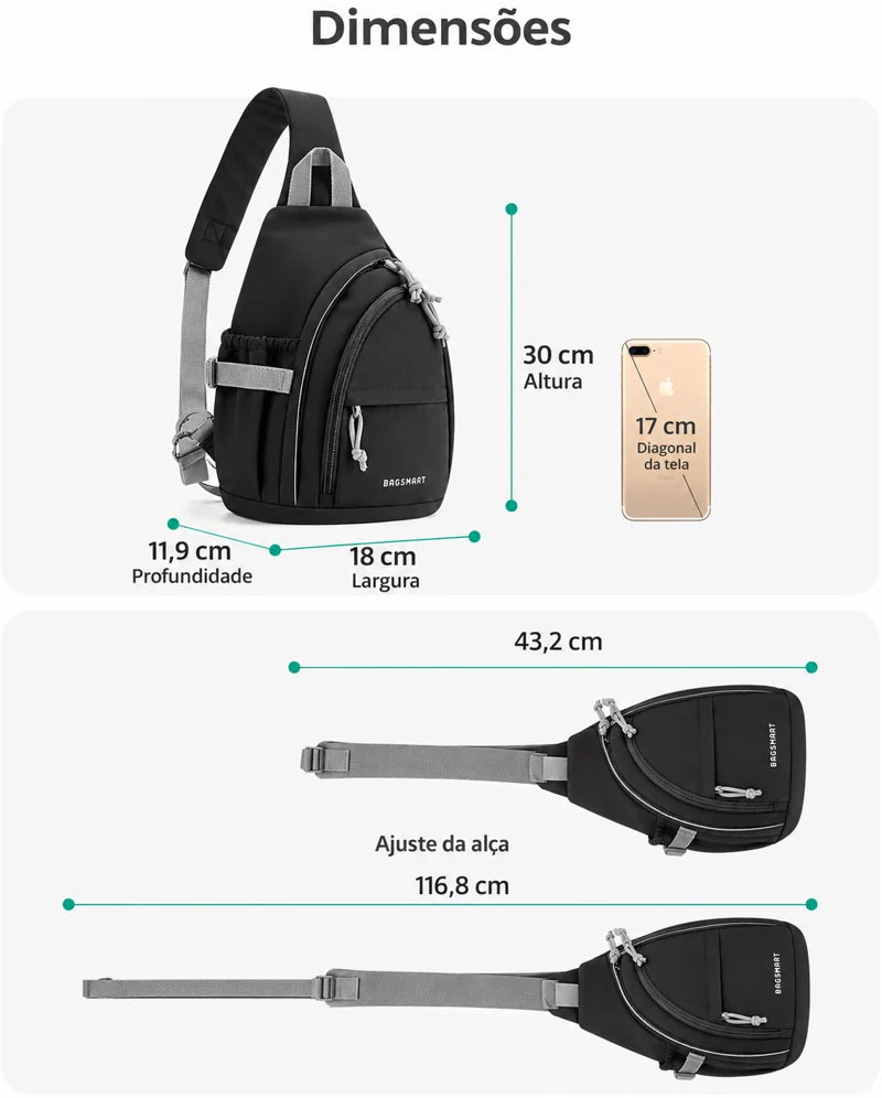 Bolsa transversal compacta Bags Mart cor Preto — 30 × 18 × 11,9 cm (altura × largura × profundidade)