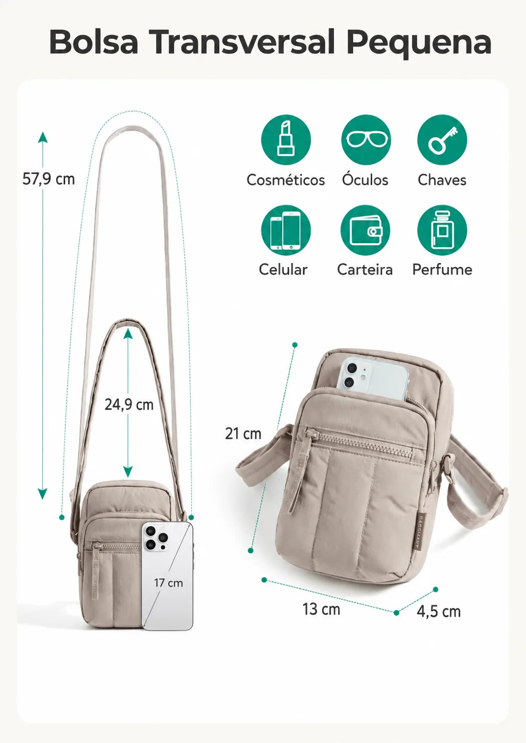 Bolsa Transversal Pequena - dimensões em cm
