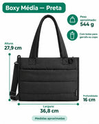 Bolsa Tote Boxy Média Bags Mart Cor Preta — Medidas em centímetros