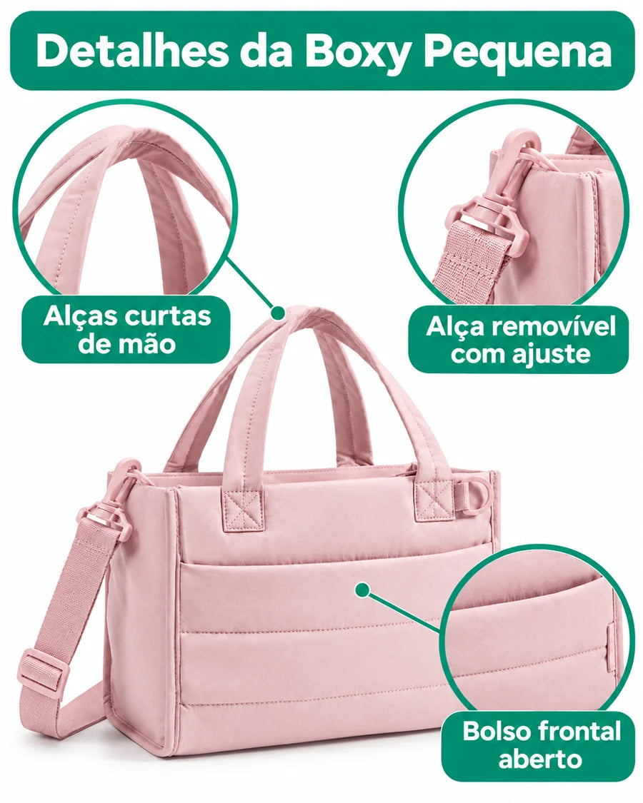 Bolsa Tote Boxy Pequena Bags Mart Cor Rosa — Alças, fechos e acabamento