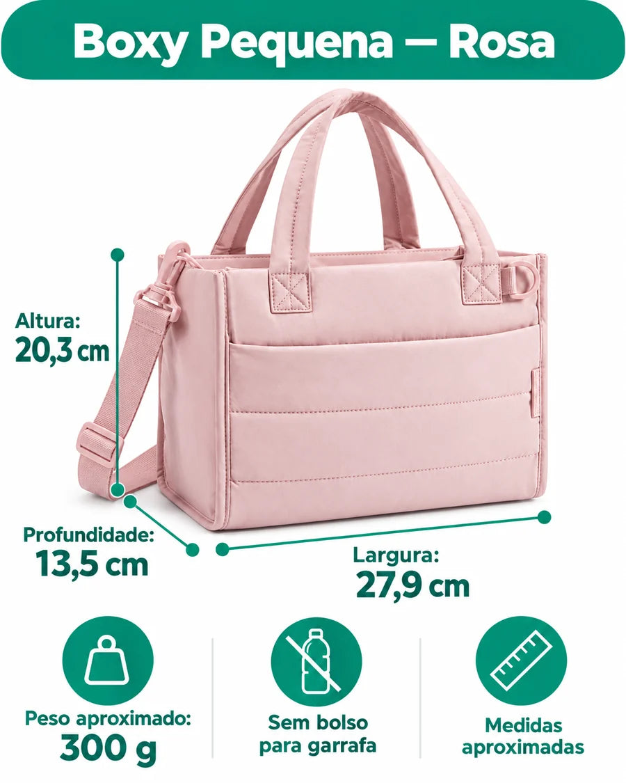 Bolsa Tote Boxy Pequena Bags Mart Cor Rosa — Medidas em centímetros